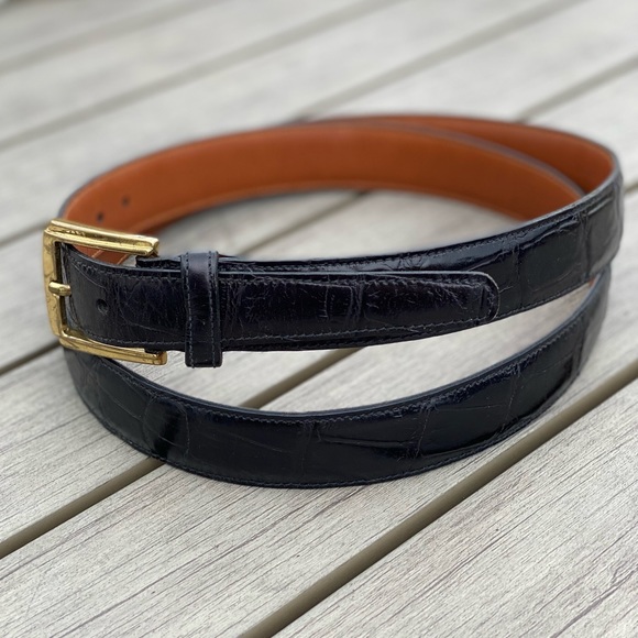 Mens Burberry Croco Embossed NEW Leather Belt🔥Vintage Brass Buckle🔥 - Picture 13 of 16